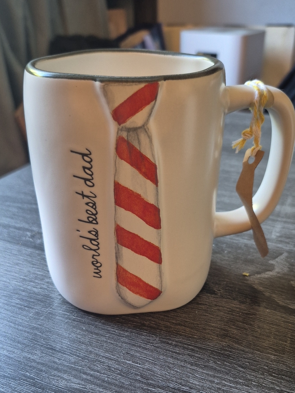 Rae Dunn WORLD'S BEST DAD Coffee Mug Allside White with Tie